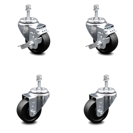 Service Caster 3 Inch Soft Rubber Wheel Swivel 3/8 Inch Threaded Stem Caster Brakes SCC, 2PK SCC-TS20S314-SRS-381615-2-TLB-2